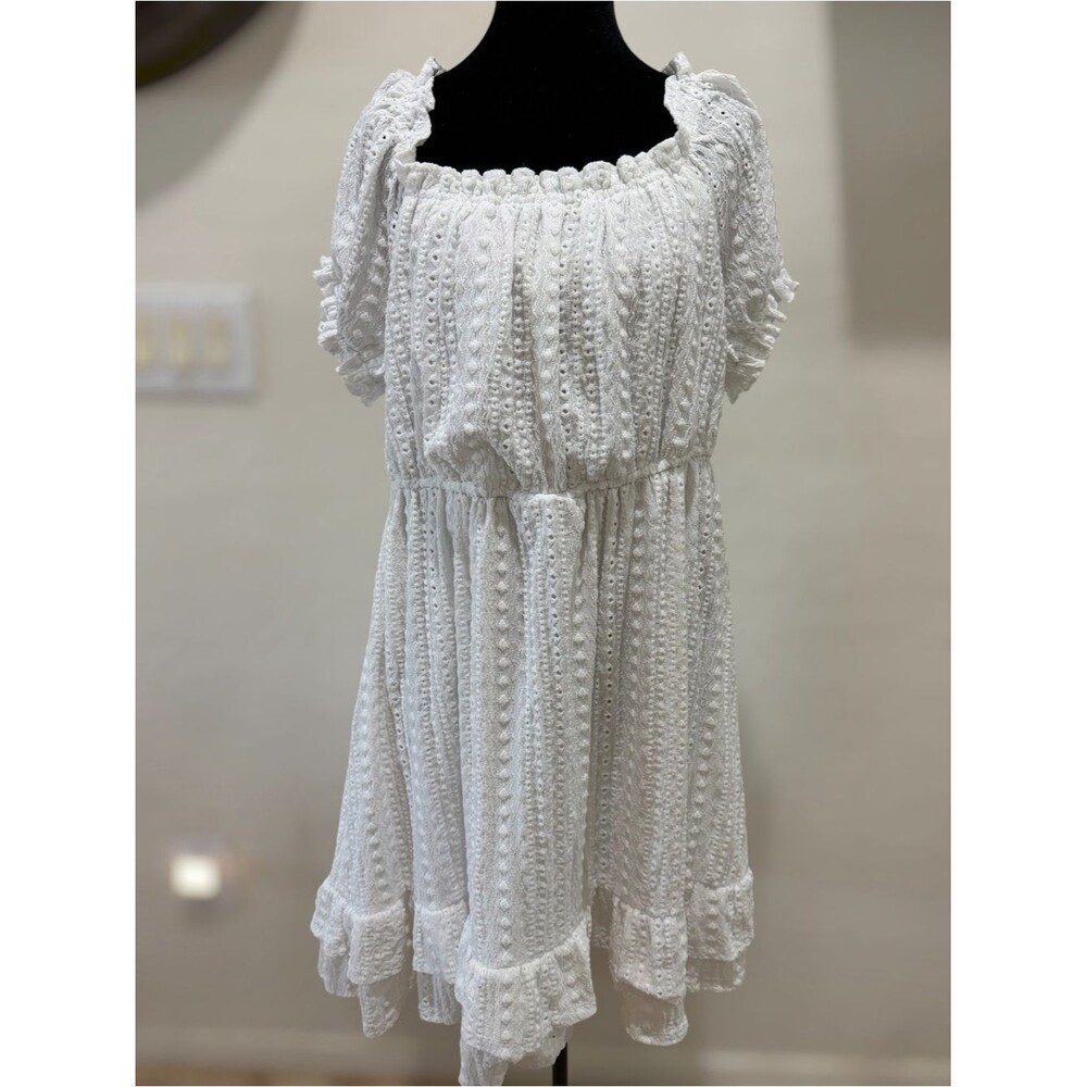 3rd + Malt Womens White Textured Eyelet Puff Sleeve Off Shoulder Midi Dress XL